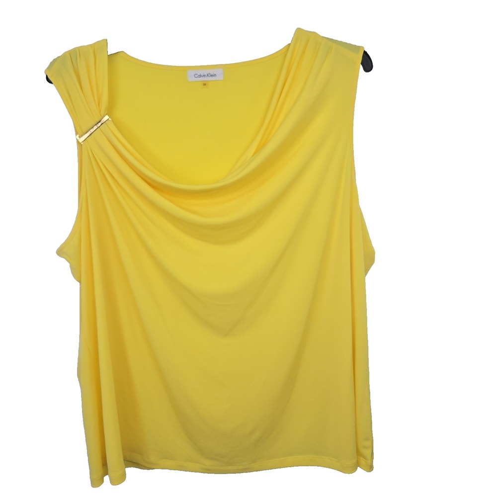 Calvin Klein Women's Plus 3X Yellow Drape Stretch Knit Sleeveless Top Blouse